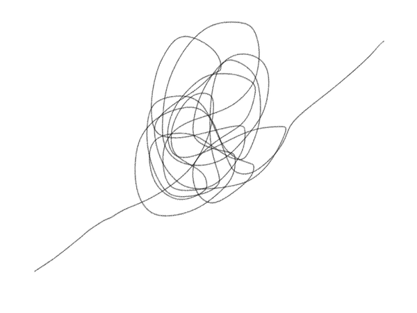 An image of a line that turns and bends on itself repeatedly until pulling out again as a straight line!